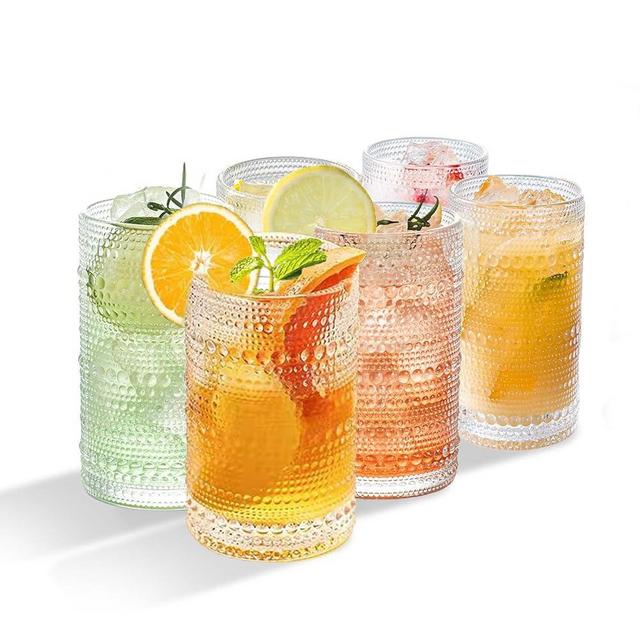 VSDBVKJ Drinking Glasses Set of 6 Hobnail Glasses Drinking Set 14 oz Hobnail Drinking Glasses Vintage Drinking Glasses Bubble Glasses Drinking Tall Drinking Glasses Vintage Glasses Drinking Set