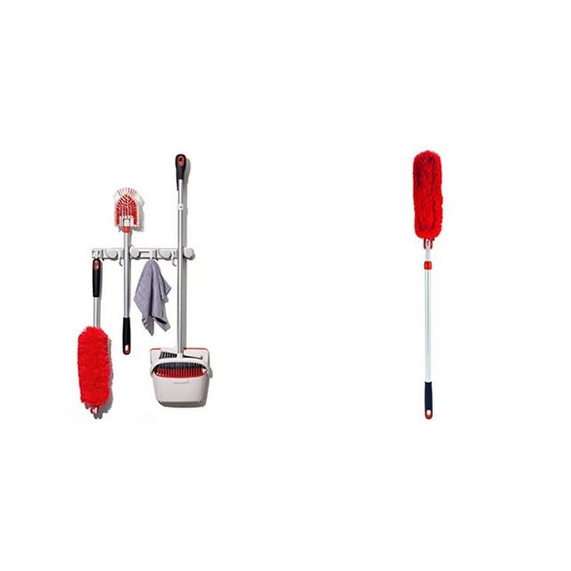 OXO Good Grips Wall-Mounted Mop and Broom Organizer & Good Grips Microfiber Extendable Duster 53 inches