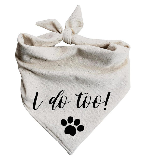 I do Too! Dog Bandana Wedding Engagement Announcement (Small), Beige, black