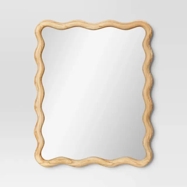24"x 30" Scalloped Wall Mirror Natural Wood - Threshold™: Modern Style, Rectangle Shape, Wood Frame, Wall Mount