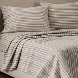 Jeremiah Brent Home King Cotton Sateen Sheet Set Sand Oliver Stripe