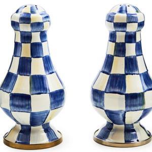 MacKenzie Child's Enamel Salt & Pepper Shakers Royal Check Large