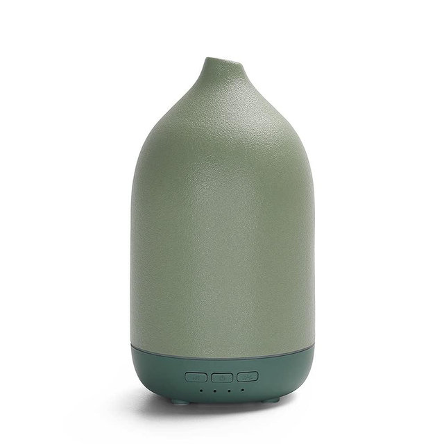 ZEIGGA LAB Essential Oil Diffusers, Aromatherapy Diffuser for Essential Oils, 100ml Ceramic Oil Diffusers for Large Room - 5 Timers, Warm Ambient Light, Auto-Off (M40-green)