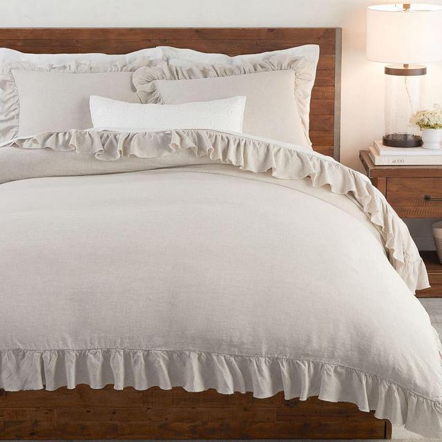 Belgian Flax Linen Fringe Ruffle Duvet, King/Cal King, Flax