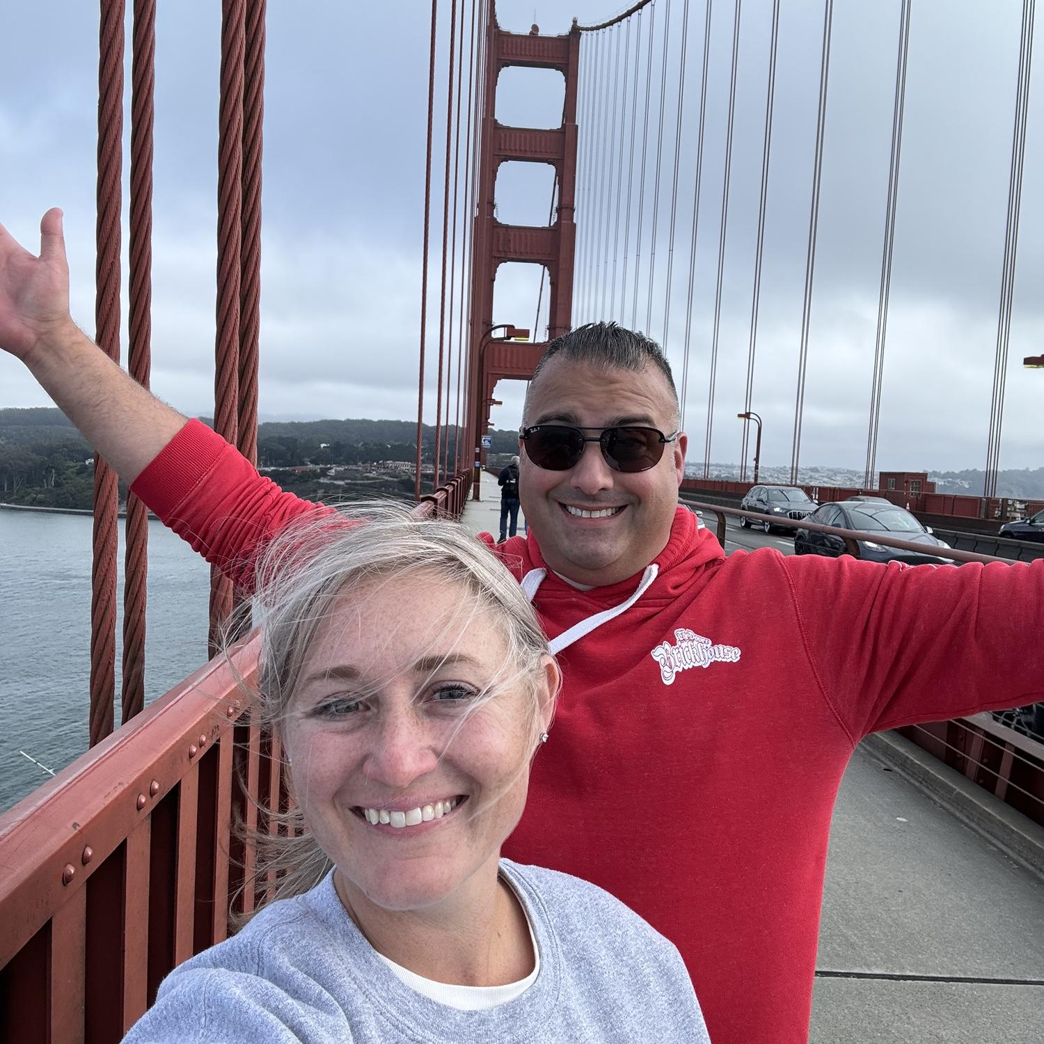 We biked across the Golden Gate Bridge.