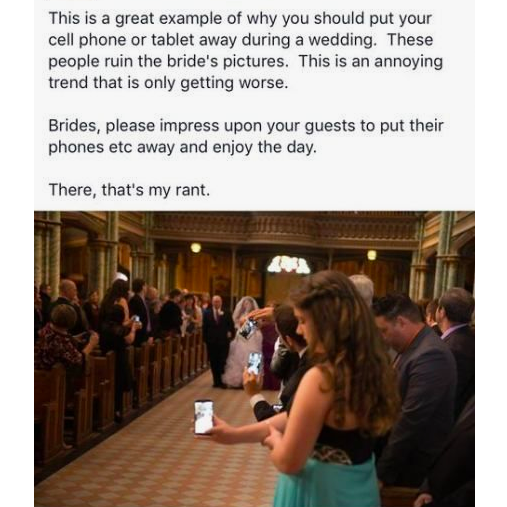 Don't be this person. If you absolutely have to take a photo, make sure you're not in the shot of our photographer.