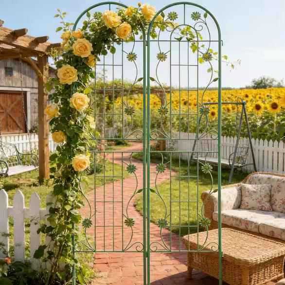 Coporesell 86.7 in. Green Metal Garden Trellis for Climbing Plants Rustproof Outdoor Flower Support (2-Pack) CLGDGT13GRN