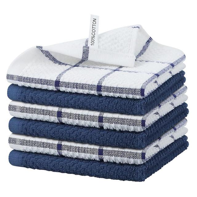 Nialnant 6 Pack Kitchen Dish Cloths, 100% Cotton Dish Towels for Kitchen, Quick Drying Dish Rags for Washing Dishes, Absorbent Cleaning Rags-12x12 Inches,Blue
