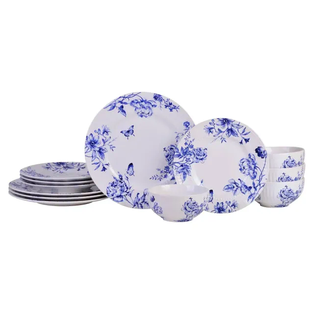 222 Fifth 12pc Dinnerware Set Cassian Embossed Toile Blue