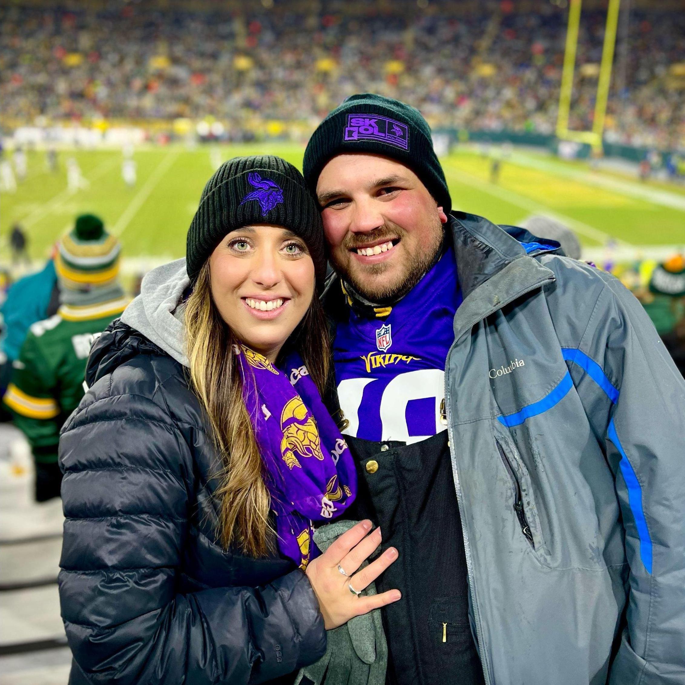 Sam's parents got us tickets for Vikings vs Green Bay. My first time at Lambeau Field, so cold, thankful for fireball and hot food.