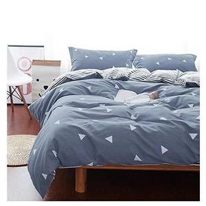 Uozzi Bedding 3 Piece Triangle Duvet Cover Set Queen, Reversible Printing with Brushed Microfiber, Soft, Thin, Breathable Material for Summer, 1Duvet cover+2 Pillowshams,No Comforter(Gray-blue, Queen)