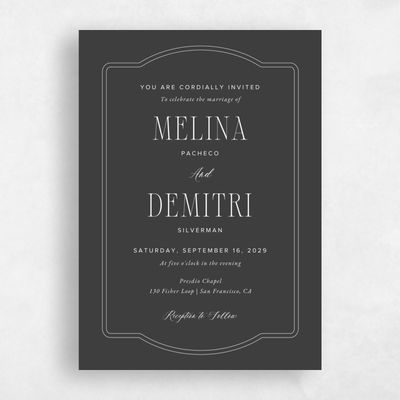 Dark Charcoal, Grey Wedding Invitation - Ivette Portrait