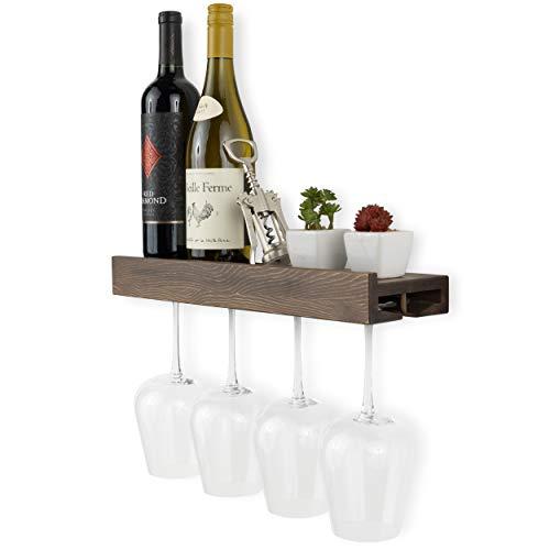 Rustic State Smith Wall Mounted Wood Wine Bottle and Wine Glass Holder Stemware Rack Storage Walnut