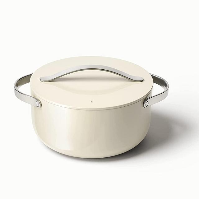 Caraway Nonstick Ceramic Dutch Oven Pot with Lid (6.5 qt, 10.5") - Non Toxic, PTFE & PFOA Free - Oven Safe & Compatible with All Stovetops (Gas, Electric & Induction) - Cream