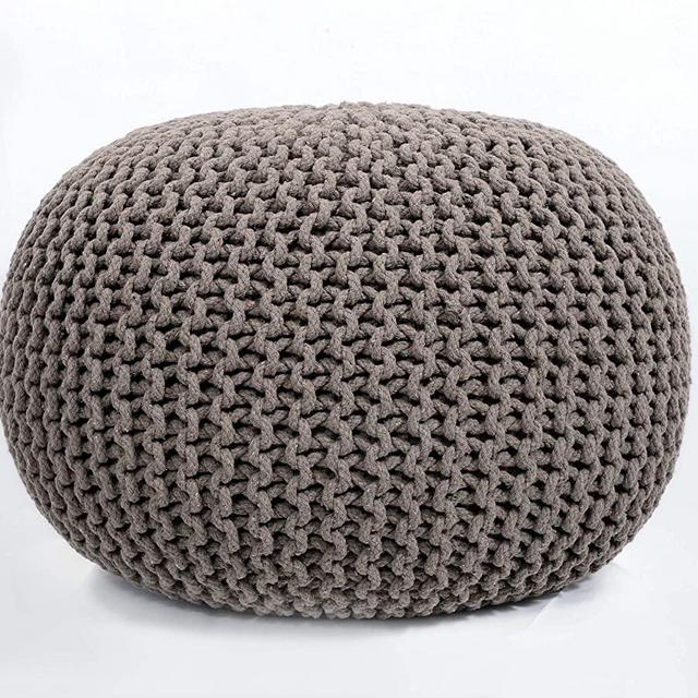 Fernish Decor Round Pouf Ottoman Hand Knitted Cotton Pouf Footrest,Foot Stool, Knit Bean Bag Floor Chair for Bed Room Living | Room | Accent Seat (Beige 20x20x14 Inch)