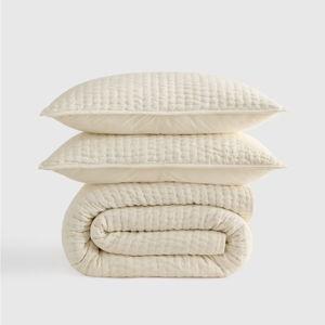 European Linen Cotton Stitch Quilt Set in Ivory