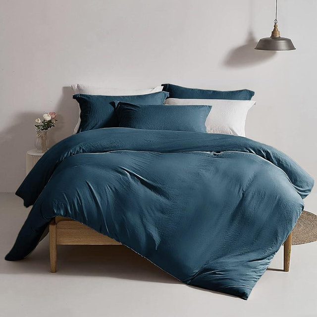 MILDLY Duvet Cover King Size - Super Soft Peacock Blue Duvet Cover Set 3 Pieces 100% Washed Microfiber Bedding Set with Zipper Closure, 1 Duvet Cover 104x90 inches and 2 Pillow Shams