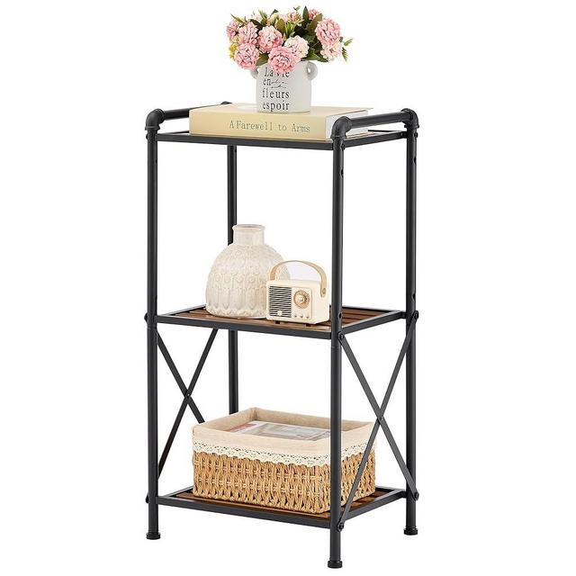 Tajsoon 3 Tier Storage Rack Bathroom Shelving Unit, Free Standing Small Shelf Stand with X-shaped Frame, Floor Standing Shelf for Bathroom, Office, Living Room, Balcony, Kitchen, Industrial Style