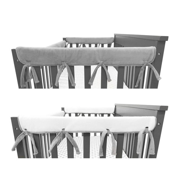 TL Care Heavenly Soft Chenille Reversible Crib Cover for Side Rails Gray/White - 2 Pack