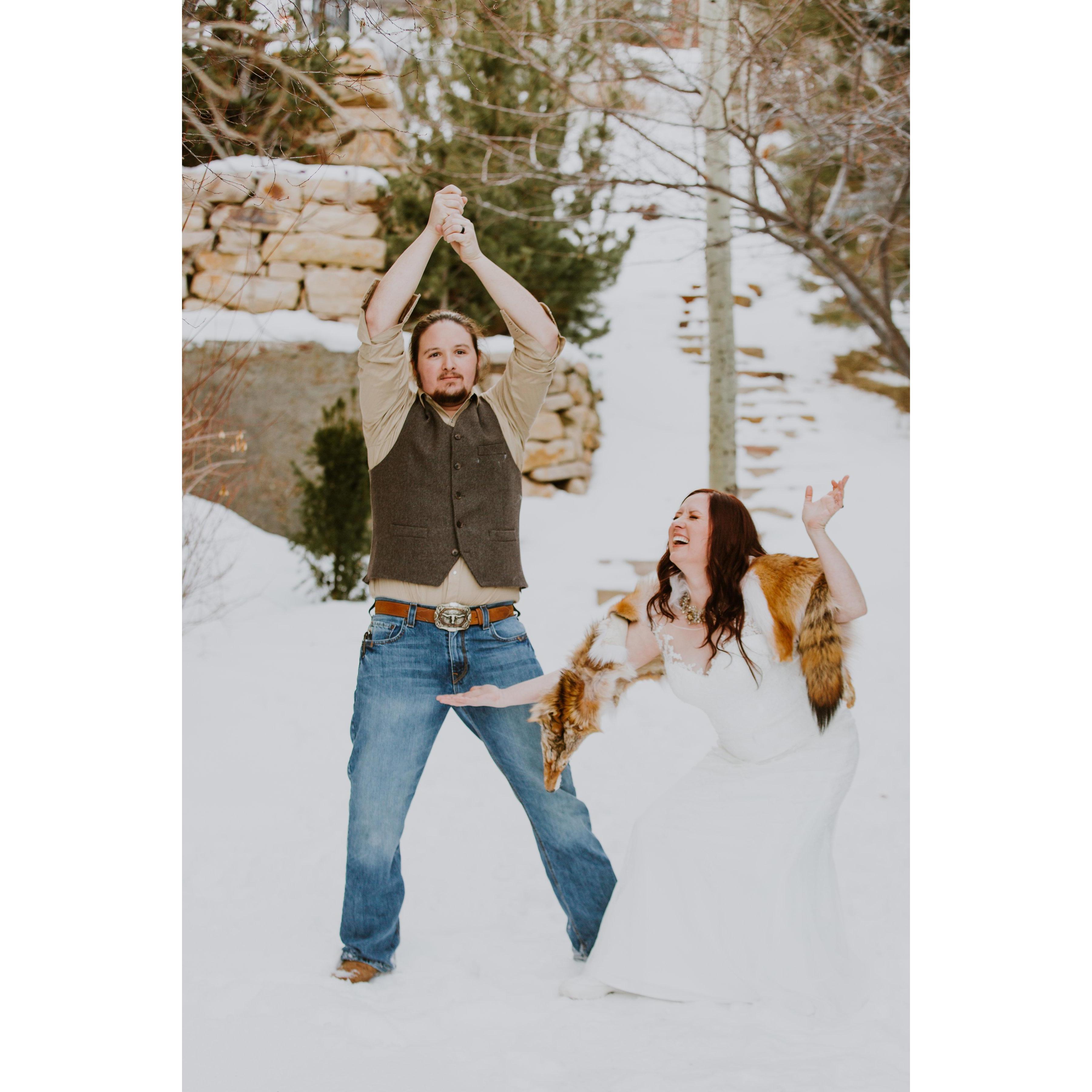 Everything was going splendidly. He looked very warrior-ey, and I looked very sorceress-ey. That was when the photographers told me I was actually Atlas holding up Andrew's junk.