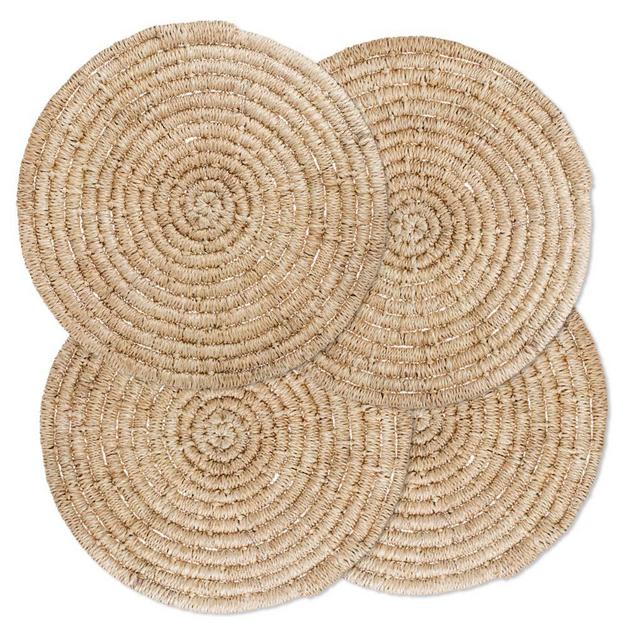 Round Natural Woven Abaca Placemats, Set of 4