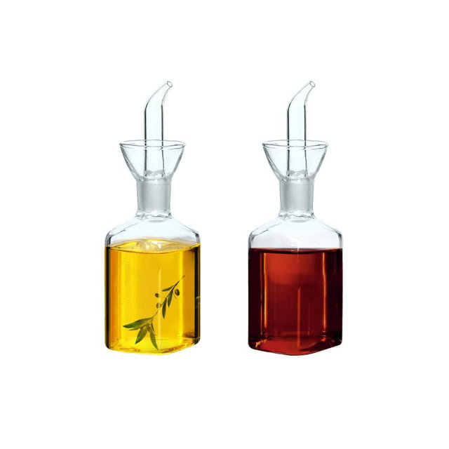 LandHope Oil Bottle Glass Olive Oil Dispenser Bottle Glass Cooking Oil Vinegar Measuring Dispenser With Spout for Kitchen and BBQ (250ml/8.54oz,2 Pack)
