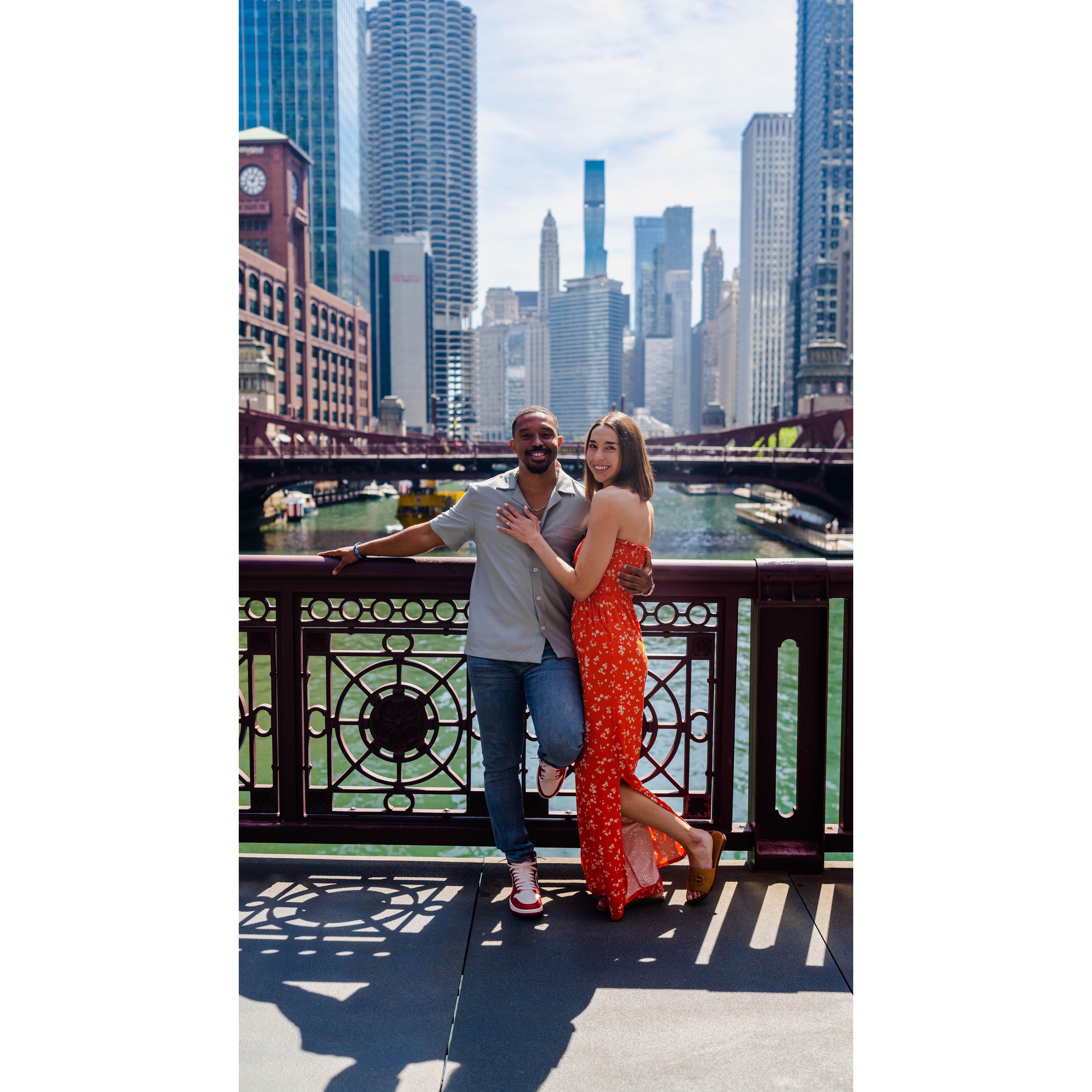 Justin proposed on the Chicago river on 6.2.24, right before our six year anniversary.