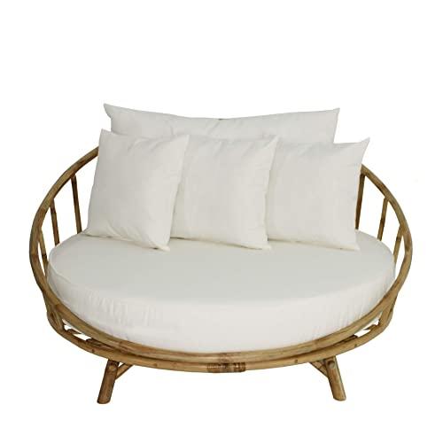 ZEW Bamboo Round Daybed Outdoor Indoor Large Accent Sofa Chair Lawn Pool Garden Seating with Cushion and Pillows Sofabed, Natural