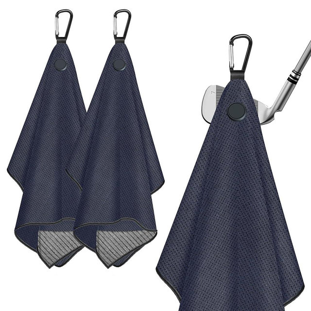 2 Pack Magnetic Golf Towels with Clips, Ultra Absorbent Microfiber, Steel Wire Cleaning Cloth, Waffle Pattern Golf Towel with Magnet for Men Women, Golf Accessories for Golf Bags, Carts or Clubs
