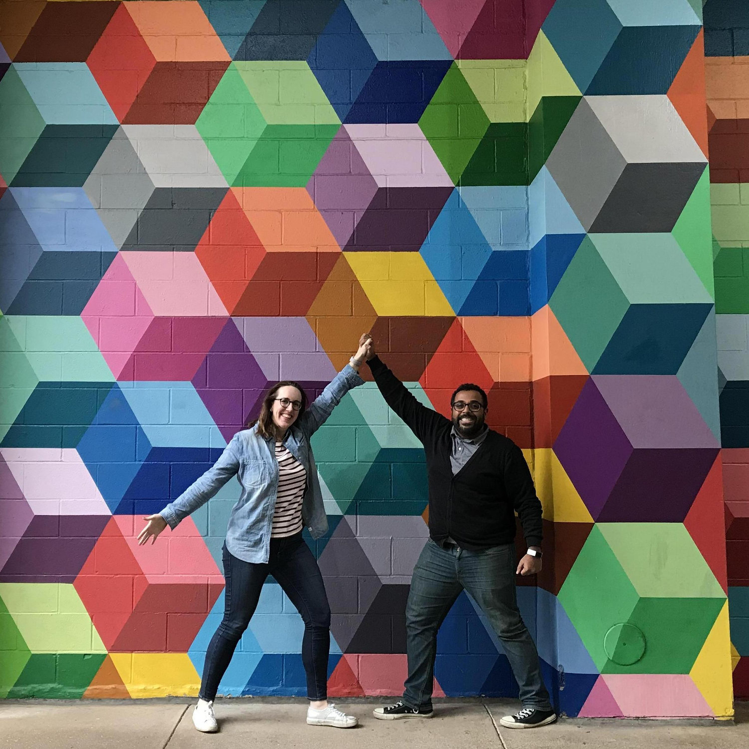 Getting silly in front of a mural in Dallas.