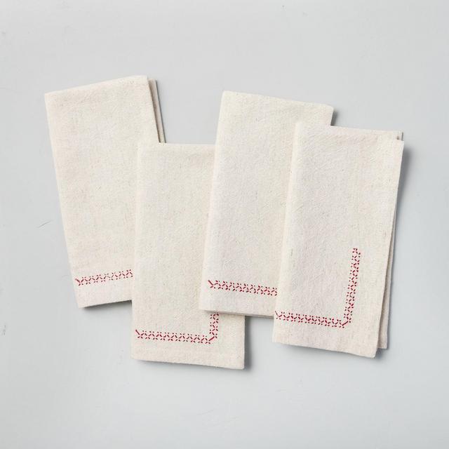 4pk Simple Corner Stich Cloth Napkin Set Natural/Red - Hearth & Hand™ with Magnolia