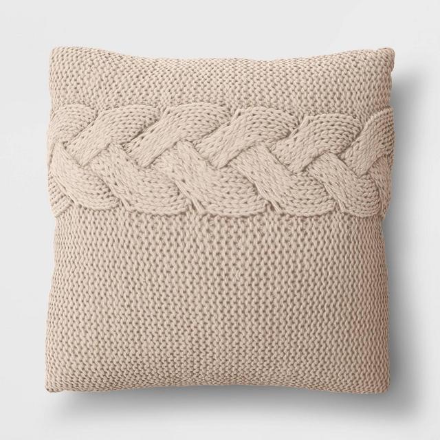 Oversized Cable Knit Square Throw Pillow Beige - Threshold™