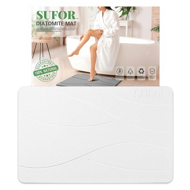 32"x20" Stone Bath Mat, Diatomaceous Earth Shower Mat, Non-Slip Super Absorbent Quick Drying Bathroom Floor Mat, Natural, Easy to Clean (Milky White)