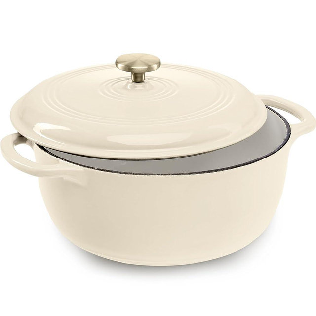 Best Choice Products 7.5 Quart Enamel Cast-Iron Round Dutch Oven, Family Style Heavy-Duty Pre-Seasoned Cookware for Home, Kitchen, Dining Room, Oven Safe w/Lid, Dual Handles - Vanilla Buttercream