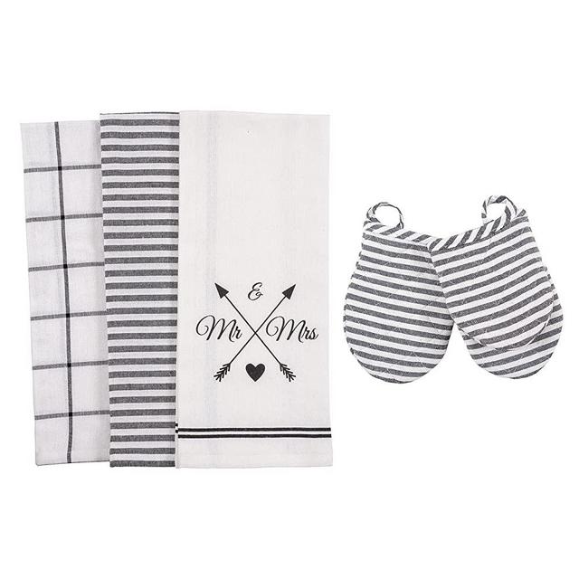 KAF Home 5-Piece Mr & Mrs Kitchen Linen Set, 3 Kitchen Towels (18 x 28 Inches, Cotton Rich) and 2 Mini Oven Mitts (5.5 x 7-inch, 100-Percent Cotton)
