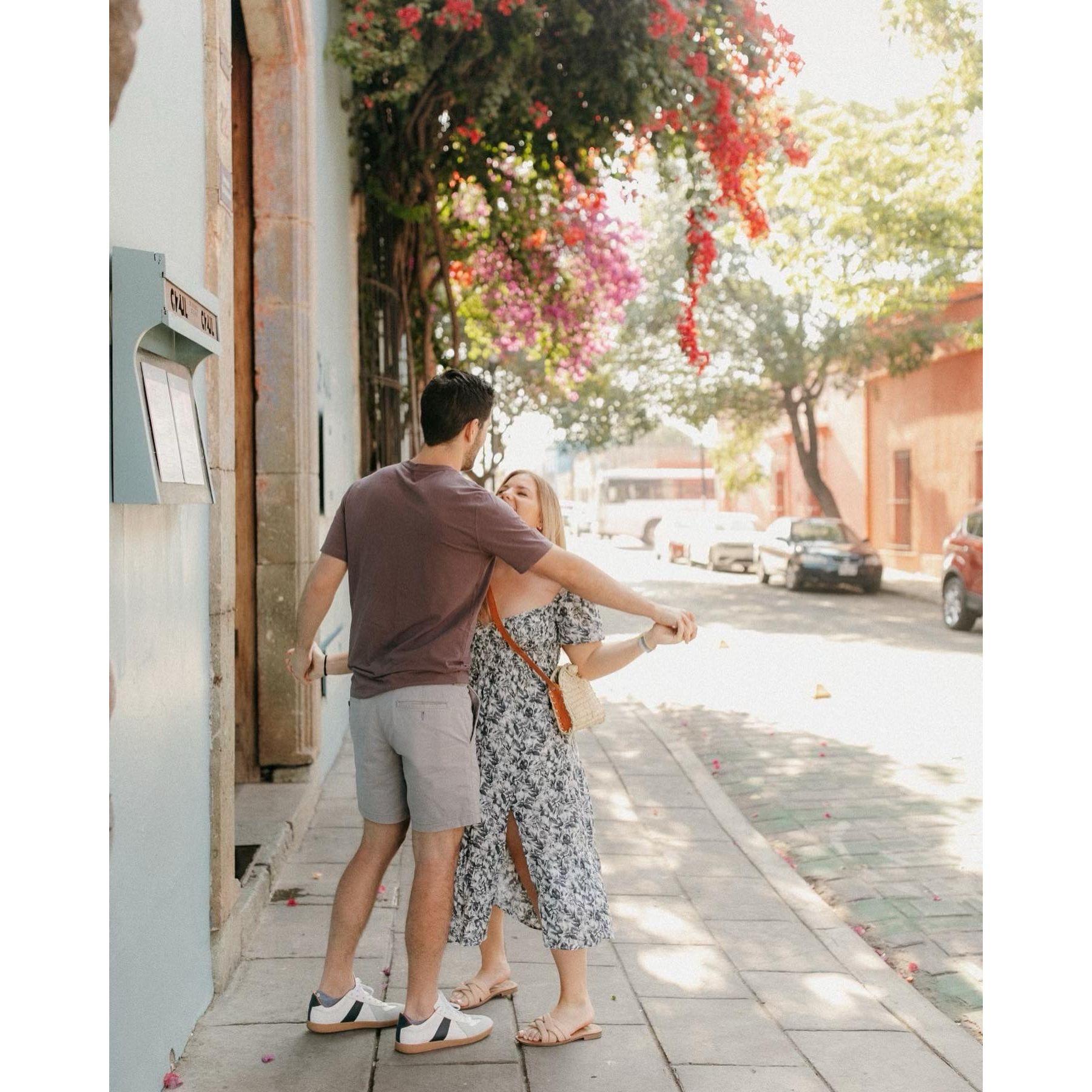 Under our favorite flowers in Oaxaca, MX