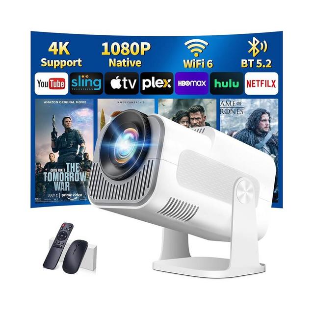 Mini Projector 1080P Full HD, 4K Projector with 180° Rotation, Portable Projector WiFi 6 & Bluetooth 5.2 Support, Built-in App Featuring Auto Keystone Correction,HDMI/USB Connectivity Projector White