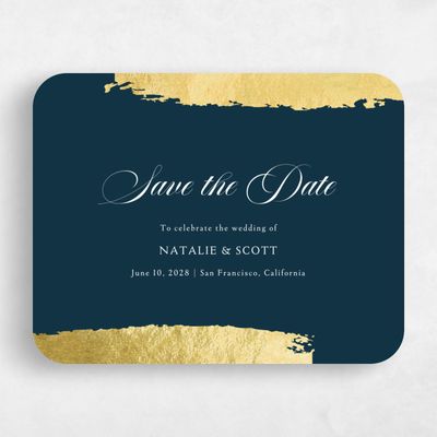 Blue Rounded Wedding Save the Date - Casey Landscape Foil