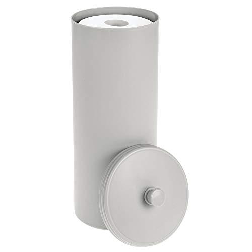 mDesign Plastic Free Standing Toilet Paper Holder Canister - Storage for 3 Extra Rolls of Toilet Tissue - for Bathroom/Powder Room - Holds Mega Rolls - Light Gray