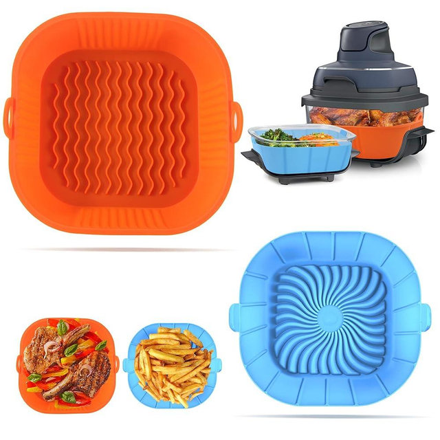 Silicon Air Fryer Liners for Ninja Crispi Air Fryer, Ninja Air Fryer Liners Reusable for FN101GY/ST/SG, Non-Stick Air Fryer Accessories for 4 QT & 6 Cup Glass Container, Square Food Grade Liners
