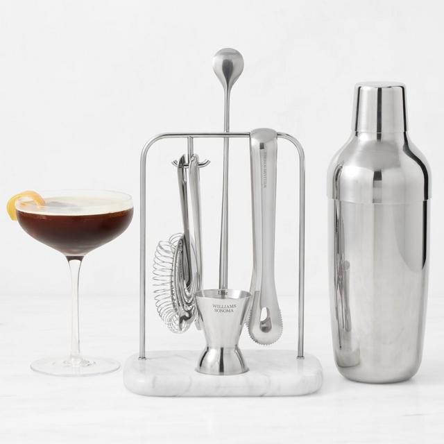Williams Sonoma Encore Bar Tool Set with Marble Stand & Shaker, Stainless-Steel