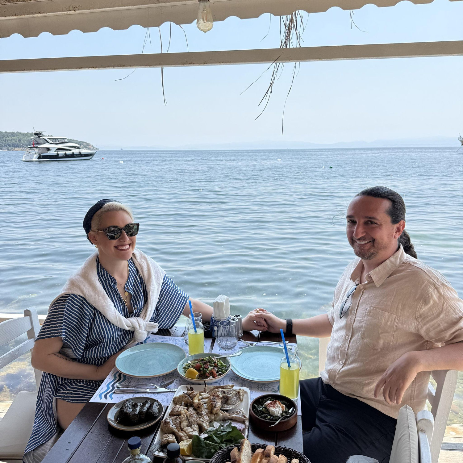 Post engagement lunch on the island of Büyükada where a small skiff carried us between our yacht and the taverna.