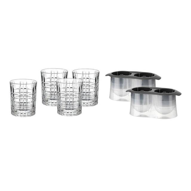 Godinger Silver 6pc Boundary Double Old Fashion Chiller Set: Crystal Drinkware, Hand Wash, Dishwasher-Safe, Includes Ice Mold