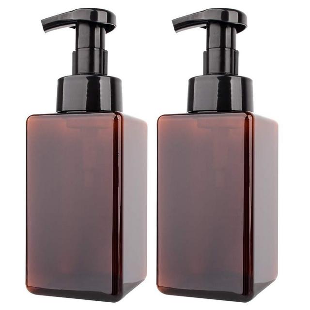 2 Pack Foaming Soap Dispenser 15oz Refillable Foam Liquid Hand Soap Empty Plastic Pump Bottle Container for Bathroom Vanities, Kitchen Sink, Hospital, Clinic, Amber Brown 450ml