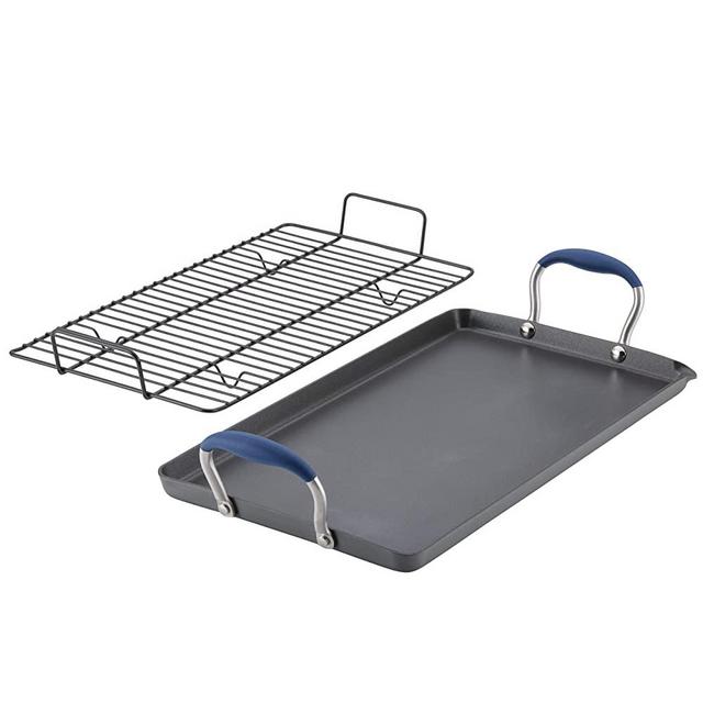 Anolon Advanced Hard Anodized Nonstick Pan/Flat Grill/Griddle Rack, 10 Inch x 18 Inch, Indigo Blue