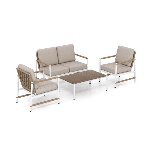 Costway 4 PCS Patio Furniture Set Patio Loveseat Sofa with a Coffee Table 2 Single Couch