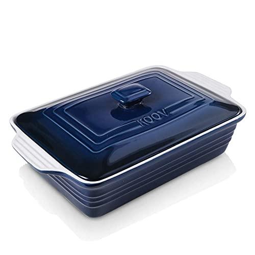KOOV Ceramic Casserole Dish with Lid, Covered Rectangular Casserole Dish Set, Lasagna-Pans for Cooking, Baking dish With Lid for Dinner, Kitchen, 9 x 13 Inches, Gradient Series (Gradient Blue)