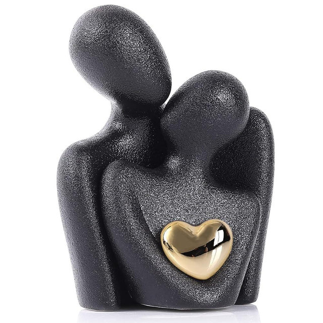 oliruim Mini Couple Statue - Ceramic Romantic Couple in Love Figurines for Decor Bedroom, TV Cabinet, Wedding Valentines Gift, Small Knick Knacks for Home Decor Shelve (3.15" Black)
