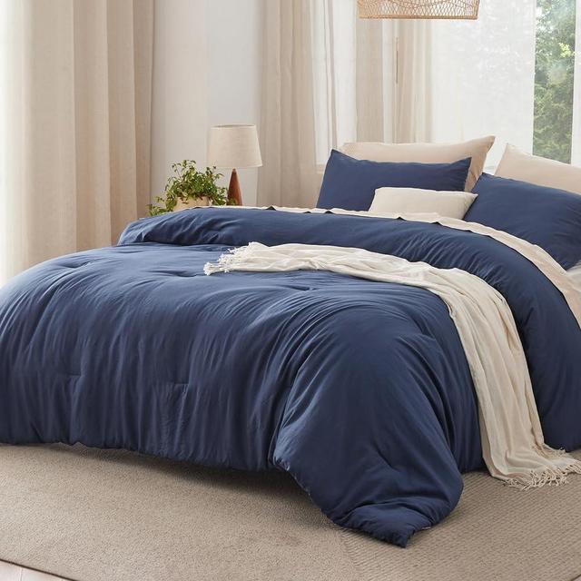 Bedsure Queen Size Comforter Set, Navy Soft Prewashed Bed Comforter for All Seasons, 3 Pieces Warm Bedding Sets, 1 Lightweight Comforter (90"x90") and 2 Pillowcases (20"x26")