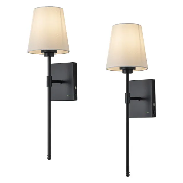 C Cattleya 2-Pack 22.75” Matte Black Cordless Rechargeable Indoor Wall Sconce with Touch Dimming